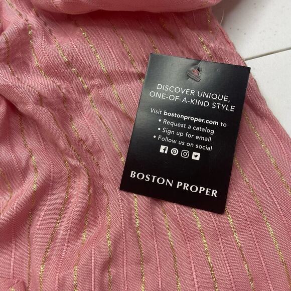 Boston Proper Dress Womens Large Pink Gold Striped Beaded Silver Fringe Low Back - Picture 10 of 15